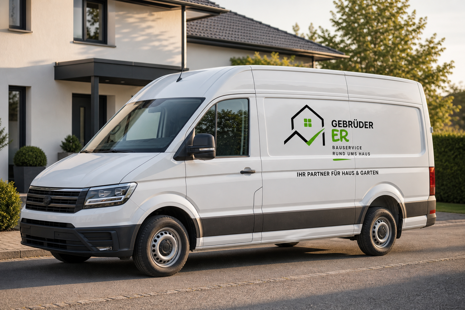 Firmenwagen von Gebrüder Er vor einem Wohnhaus
